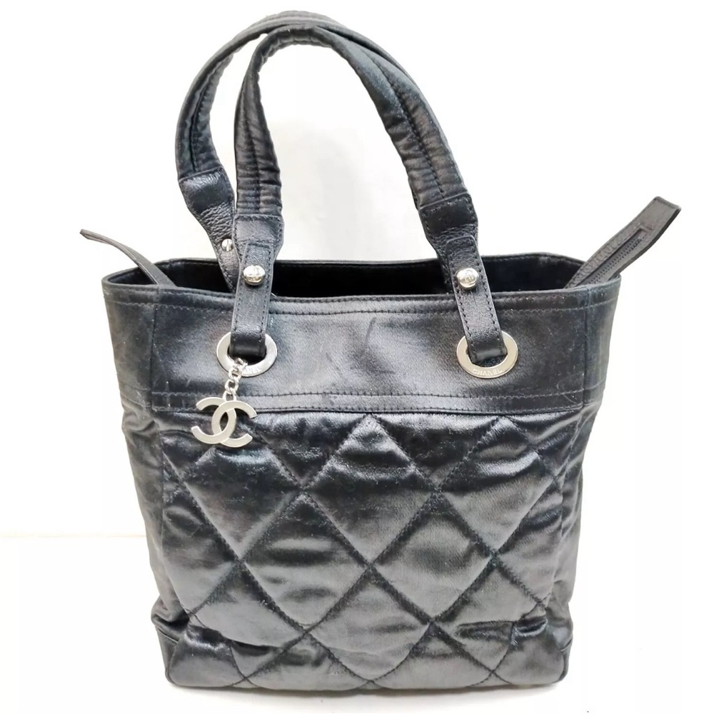 Chanel Hand Bag  Black Coated Canvas